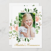 Waterverf Pink Floral Greenery Fotocommunie Kaart (Voorkant / Achterkant)