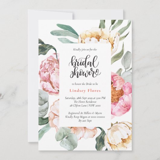 Waterverf Pink Floral Greenery Vrijgezellenfeest Kaart (Voorkant)