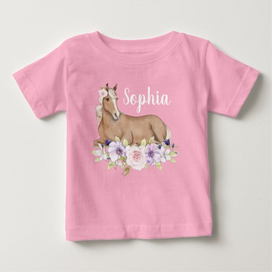 Waterverf Pink Floral Horse Birthday (Voorkant)