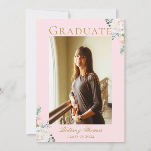 Waterverf Pink Floral Law School Afstuderen Foto Kaart (Achterkant)