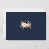 Waterverf Pink Floral Lijst Navy Blue Wedding Kaart (Achterkant)