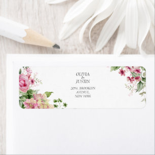 Waterverf Pink Floral Lijst Wedding Etiket