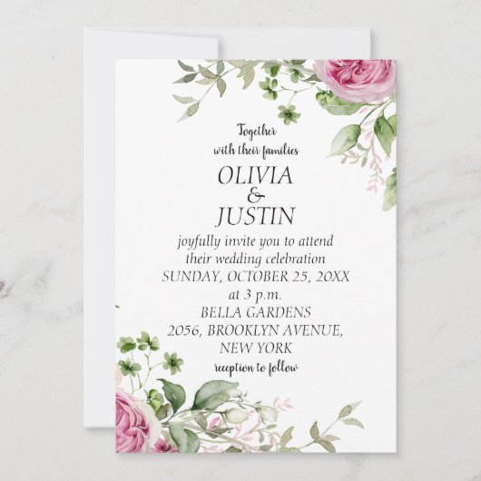 Waterverf Pink Floral Lijst Wedding Kaart (Voorkant)