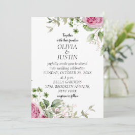 Waterverf Pink Floral Lijst Wedding Kaart