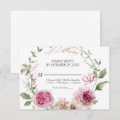 Waterverf Pink Floral Lijst Wedding RSVP Kaartje (Voorkant / Achterkant)