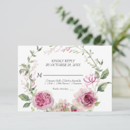Waterverf Pink Floral Lijst Wedding RSVP Kaartje