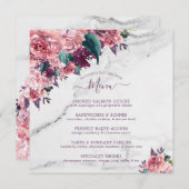 Waterverf Pink Floral Marble Moederdag Brunch Menu (Voorkant / Achterkant)