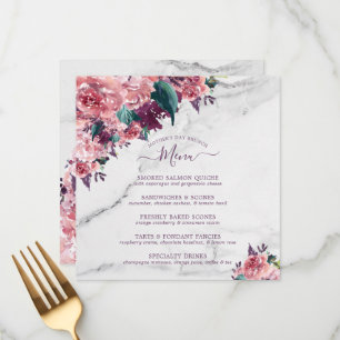 Waterverf Pink Floral Marble Moederdag Brunch Menu
