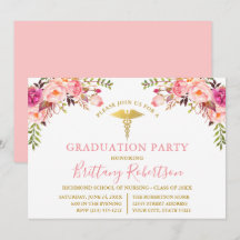 Waterverf Pink Floral Medical Graduation Party