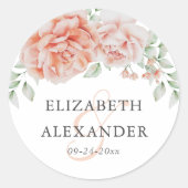 Waterverf Pink Floral Monogram Weddenschap Ronde Sticker (Voorkant)