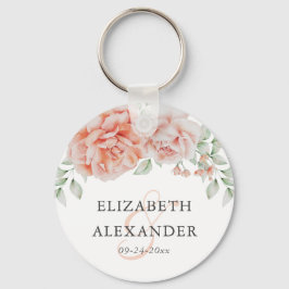 Waterverf Pink Floral Monogram Weddenschap Sleutelhanger