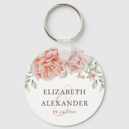 Waterverf Pink Floral Monogram Weddenschap Sleutelhanger (Voorkant)