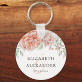 Waterverf Pink Floral Monogram Weddenschap Sleutelhanger (Voorkant)