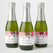 Waterverf Pink Floral Personalized Wedding Mini C Sparkling Wijnetiket (Flessen)