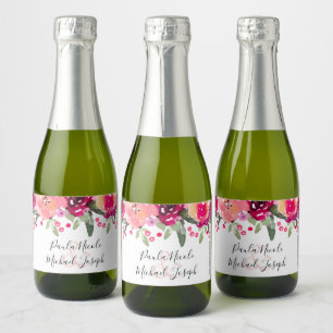 Waterverf Pink Floral Personalized Wedding Mini C Sparkling Wijnetiket