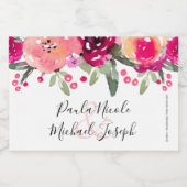 Waterverf Pink Floral Personalized Wedding Mini C Sparkling Wijnetiket (Enkel label)