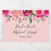 Waterverf Pink Floral Personalized Wedding Mini Sparkling Wijnetiket (Enkel label)
