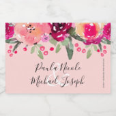 Waterverf Pink Floral Personalized Wedding Mini Sparkling Wijnetiket (Enkel label)