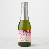 Waterverf Pink Floral Personalized Wedding Mini Sparkling Wijnetiket (Voorkant)