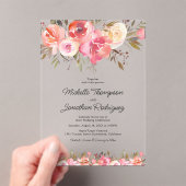 Waterverf Pink Floral Photo Wedding Acryl Uitnodigingen (Insitu (Draagbaar))