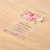 Waterverf Pink Floral Photo Wedding Acryl Uitnodigingen (Laagn)