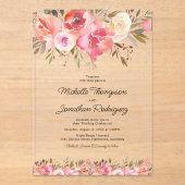 Waterverf Pink Floral Photo Wedding Acryl Uitnodigingen (Voorkant)