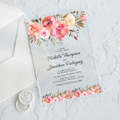Waterverf Pink Floral Photo Wedding Acryl Uitnodigingen