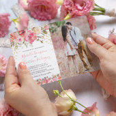 Waterverf Pink Floral Photo Wedding Kaart