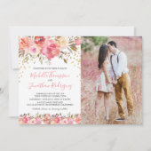 Waterverf Pink Floral Photo Wedding Kaart (Voorkant)