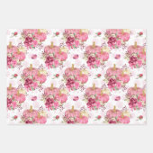 Waterverf Pink Floral Pumpkin op Damaspatronen Inpakpapier Vel (Voorkant 3)