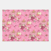 Waterverf Pink Floral Pumpkin op Damaspatronen Inpakpapier Vel (Voorkant 2)