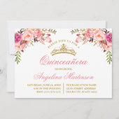 Waterverf Pink Floral Quinceanera Kaart (Voorkant)