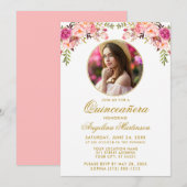 Waterverf Pink Floral Quinceanera Round Lijst Kaart (Voorkant / Achterkant)