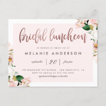 Waterverf Pink Floral Roos Gold Bridal Luncheon