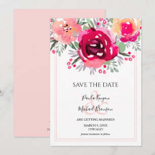 Waterverf Pink Floral Save the Date