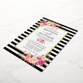 Waterverf Pink Floral Striped Wedding Gold Folie Uitnodiging (Gedraaid)