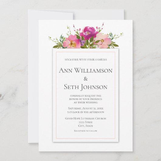 Waterverf Pink Floral Weddenschap Kaart (Voorkant)