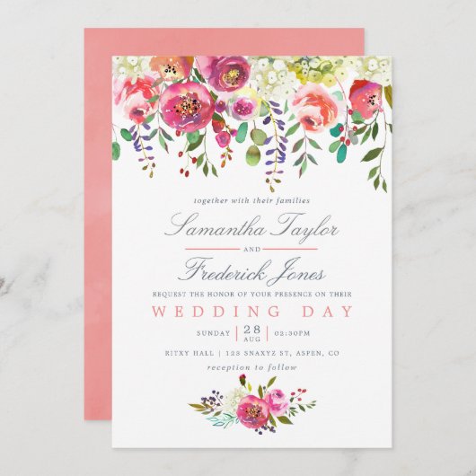 Waterverf Pink Floral Weddenschap Kaart (Voorkant / Achterkant)