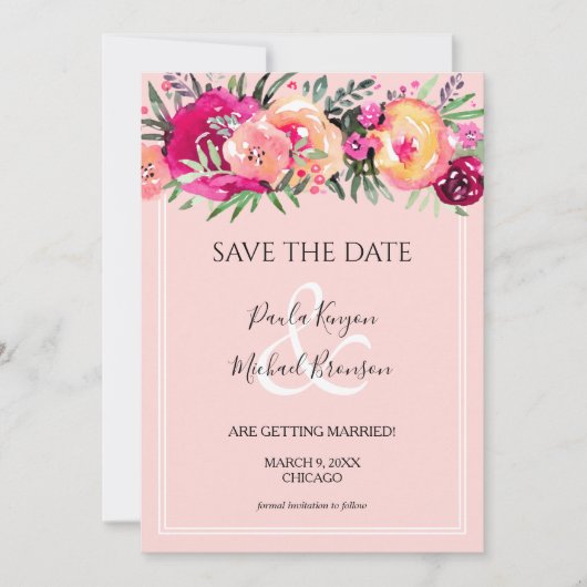 Waterverf Pink Floral Wedding (Voorkant)