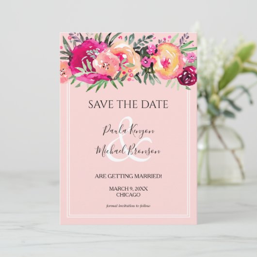 Waterverf Pink Floral Wedding (Staand voorkant)