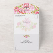Waterverf Pink Floral Wedding All In One Uitnodiging (Buitenkant)