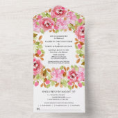 Waterverf Pink Floral Wedding All In One Uitnodiging (Binnen)