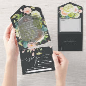 Waterverf Pink Floral Wedding All In One Uitnodiging