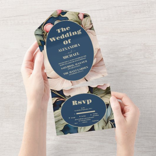 Waterverf Pink Floral Wedding All In One Uitnodiging (Afscheurbaar)