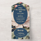 Waterverf Pink Floral Wedding All In One Uitnodiging (Binnen)