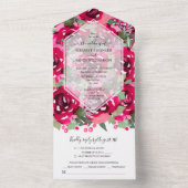Waterverf Pink Floral Wedding All In One Uitnodiging (Binnen)