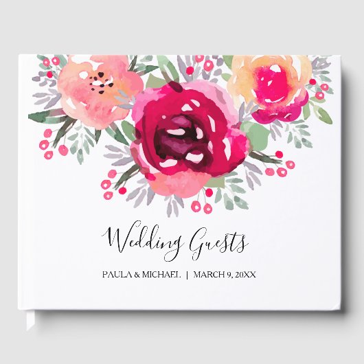 Waterverf Pink Floral Wedding Gastenboek (Voorkant)