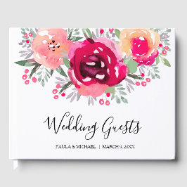 Waterverf Pink Floral Wedding Gastenboek