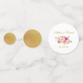Waterverf Pink Floral Wedding Gold Confetti (Achterkanten)