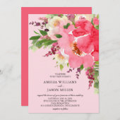 Waterverf Pink Floral Wedding Invitations (Voorkant / Achterkant)
